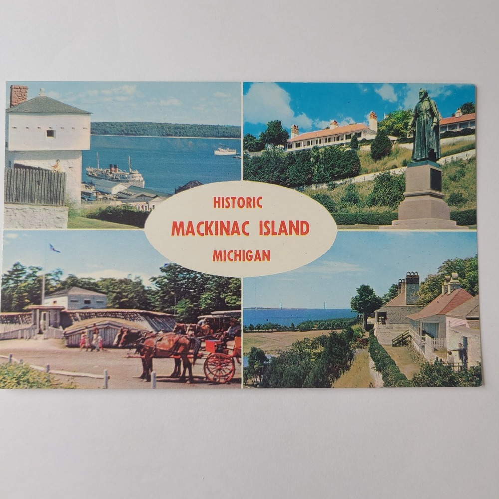 Postcard Historic Mackinac Block House Fort Holmes Father Marquette Monument